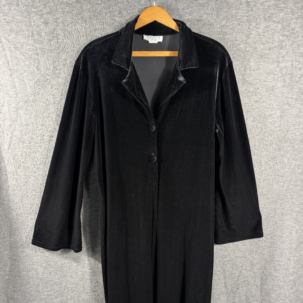 Vintage 90s Y2K Black Velvet Duster SZ L Dark Academia Witchy 2 Button Festival
